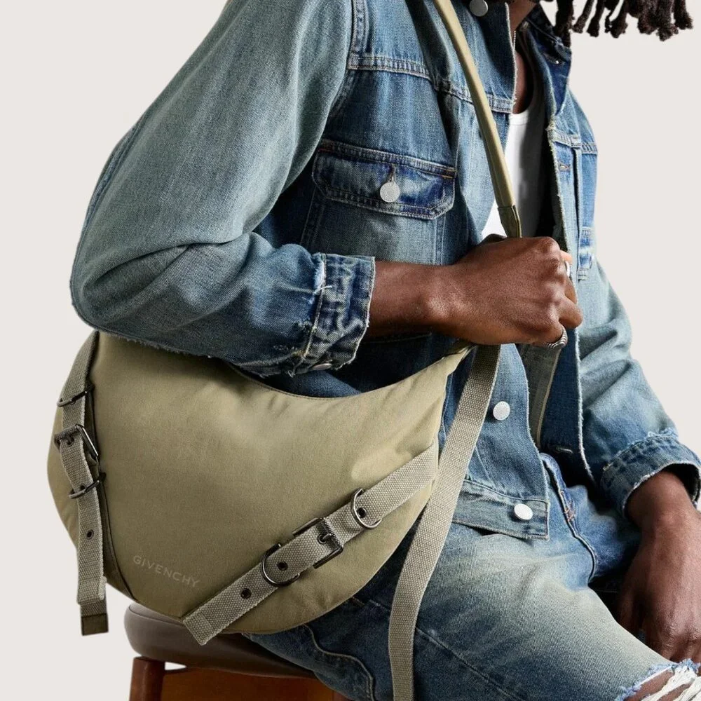 NWT Givenchy - Voyou Buckled Webbing-Trimmed Padded Twill Messenger Bag